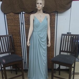 Elegant Light Blue V-Neck Draped Evening Dress - Brand Unknown